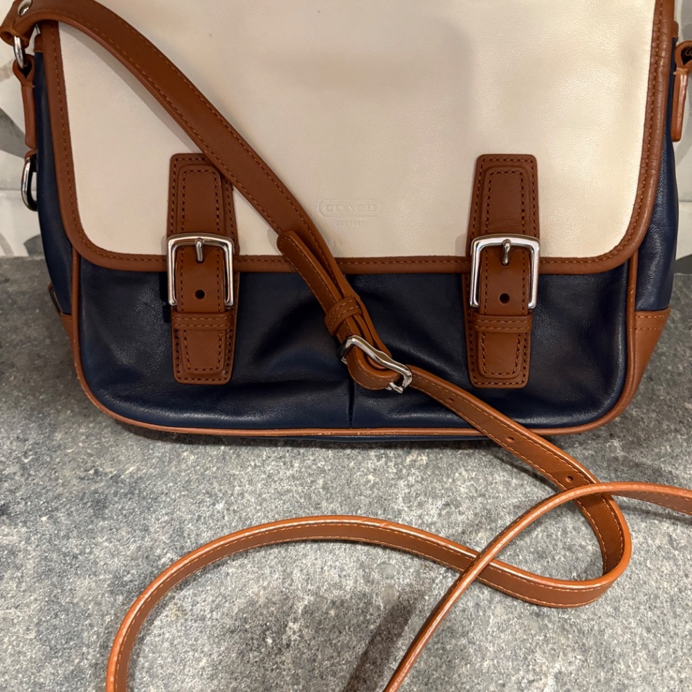 Coach Park Color-Block Leather Crossbody Purse Blue&White